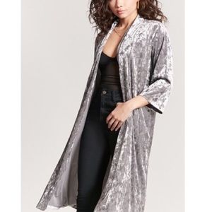 Forever 21 Silver Crushed Velvet Kimono Duster